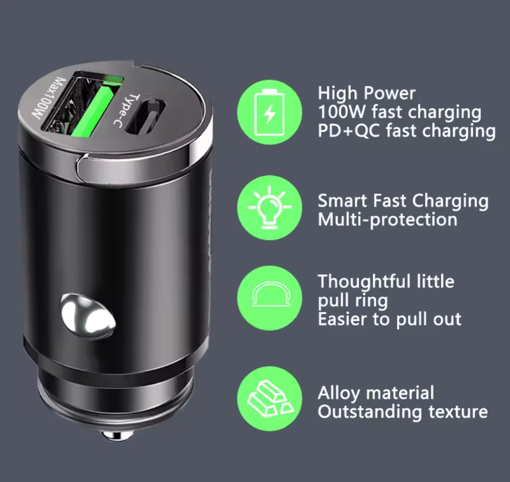 Mini Autolader Fast Charging – 100W/PD30W/30W